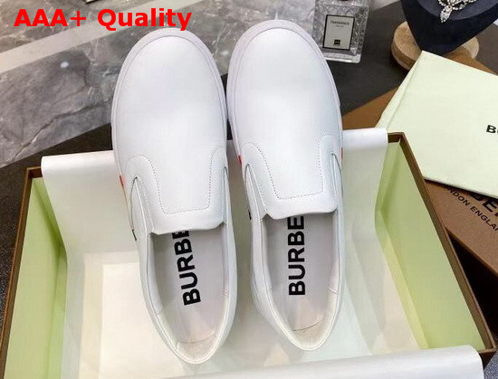 Burberry Bio Based Sole Leather Slip On Sneakers in Optic White Calf Leather Replica
