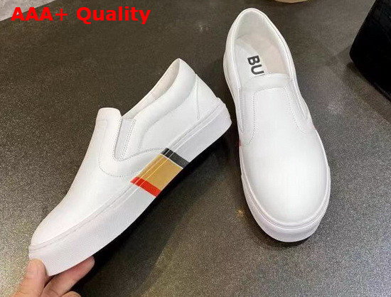 Burberry Bio Based Sole Leather Slip On Sneakers in Optic White Calf Leather Replica