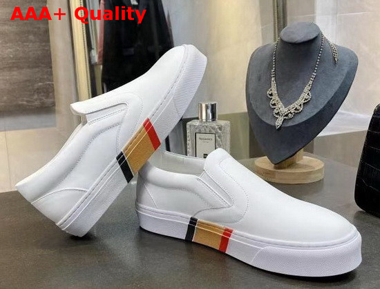 Burberry Bio Based Sole Leather Slip On Sneakers in Optic White Calf Leather Replica