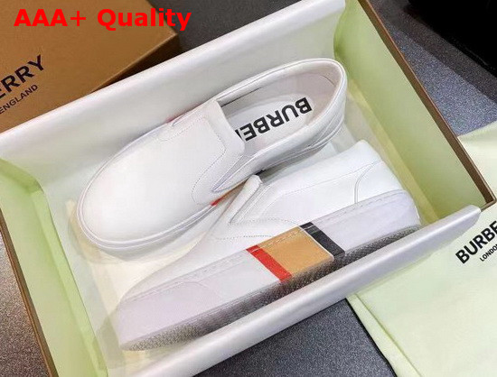 Burberry Bio Based Sole Leather Slip On Sneakers in Optic White Calf Leather Replica