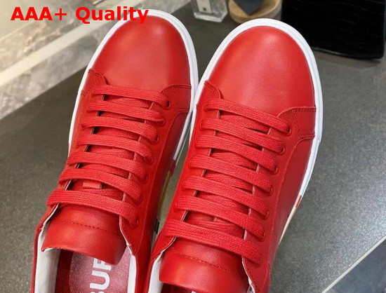 Burberry Bio Based Sole Leather Sneakers in Bright Red Calf Leather Replica