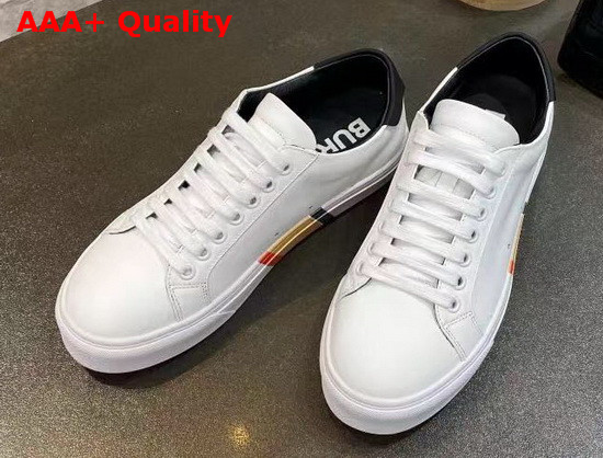 Burberry Bio Based Sole Leather Sneakers in Optic White and Black Calf Leather Replica