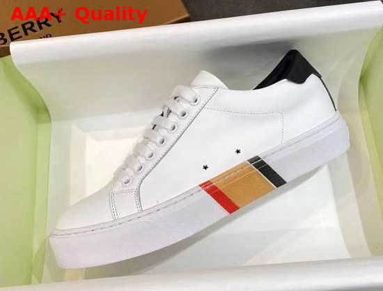 Burberry Bio Based Sole Leather Sneakers in Optic White and Black Calf Leather Replica