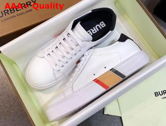 Burberry Bio Based Sole Leather Sneakers in Optic White and Black Calf Leather Replica