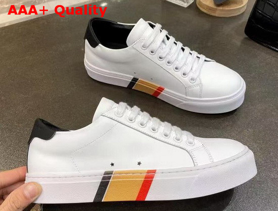 Burberry Bio Based Sole Leather Sneakers in Optic White and Black Calf Leather Replica