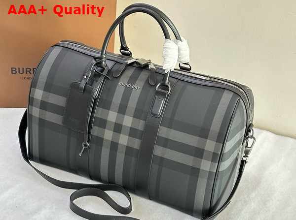 Burberry Boston Holdall in Charcoat Burberry Check Trimmed with Smooth Calf Leather Replica
