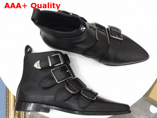 Burberry Buckle Detail Leather Ankle Boot in Black Calfskin Replica