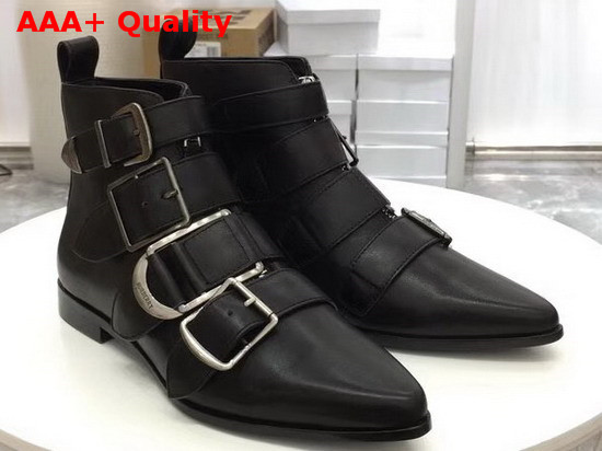 Burberry Buckle Detail Leather Ankle Boot in Black Calfskin Replica