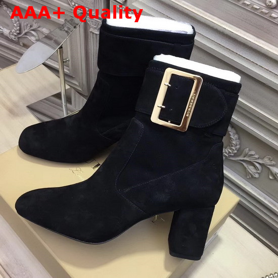 Burberry Buckle Detail Leather Ankle Boot in Black Suede Replica