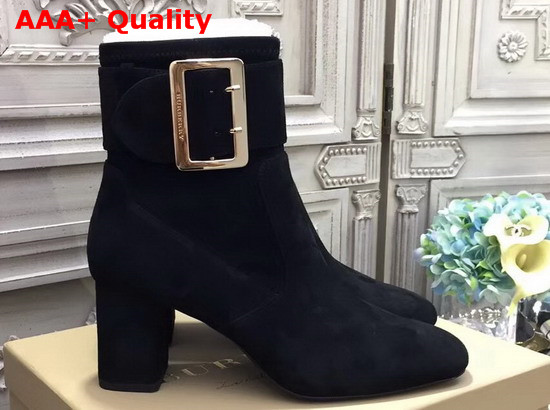 Burberry Buckle Detail Leather Ankle Boot in Black Suede Replica
