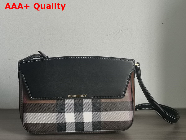 Burberry Catherine Shoulder Bag Dark Birch Brown Check Canvas and Black Leather Replica