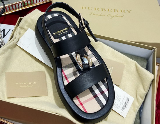 Burberry Chain Link Detail Leather Sandals Black Archive Beige Replica