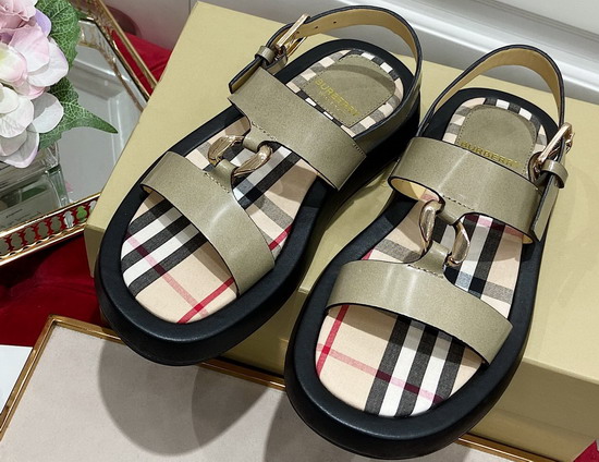 Burberry Chain Link Detail Leather Sandals Khaki Archive Beige Replica