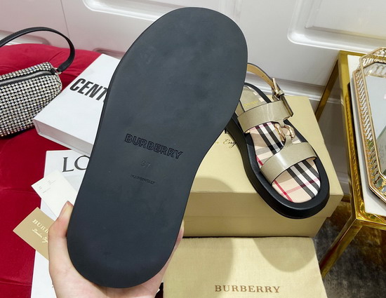 Burberry Chain Link Detail Leather Sandals Khaki Archive Beige Replica