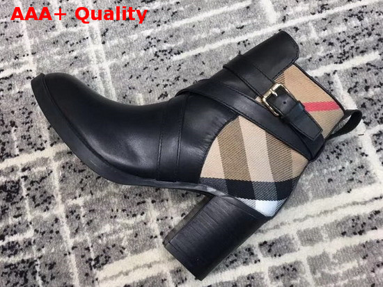 Burberry Check Canvas and Leather Ankle Boots Black Replica