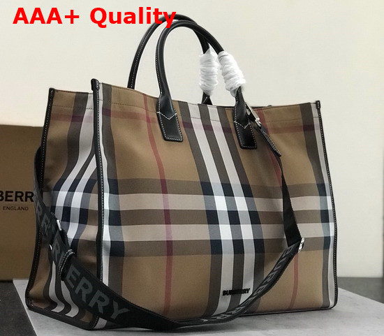 Burberry Check Cotton Tote Birch Brown Replica