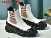 Burberry Check Detail Coated Canvas Chelsea Boots in White Replica