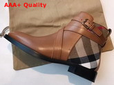 Burberry Check Detail Leather Ankle Boots in Brown Replica