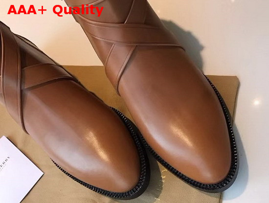 Burberry Check Detail Leather Ankle Boots in Brown Replica
