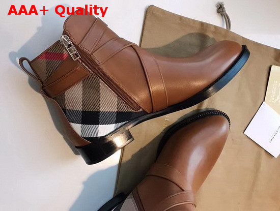 Burberry Check Detail Leather Ankle Boots in Brown Replica