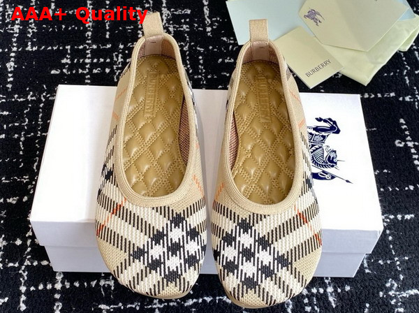 Burberry Check Knit Baby Ballerinas in Sand Replica
