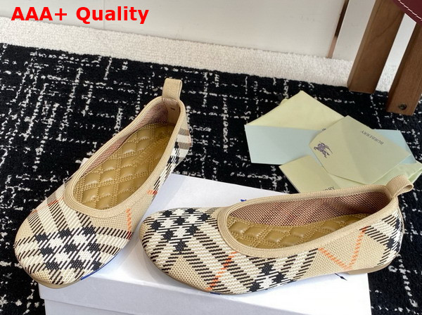 Burberry Check Knit Baby Ballerinas in Sand Replica