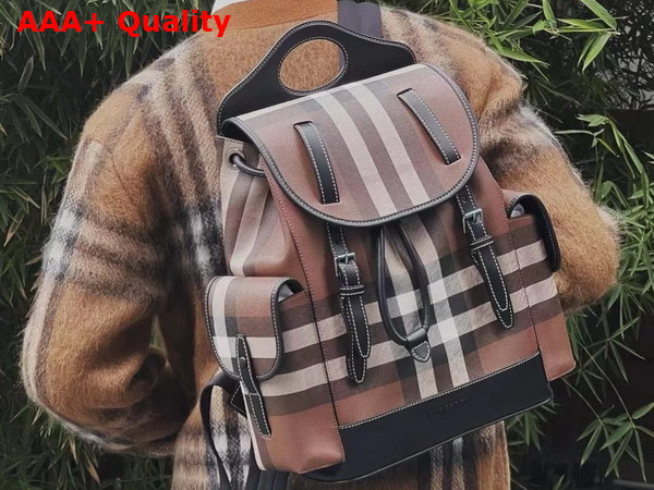 Burberry Check Pocket Backpack in Dark Birch Brown Replica