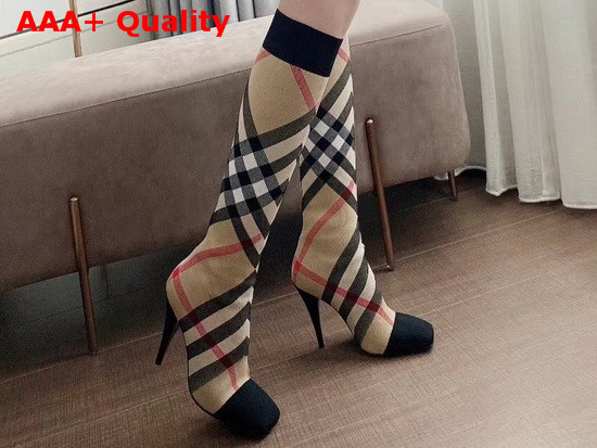 Burberry Check Stretch Knit Sock Boots Archive Beige Replica