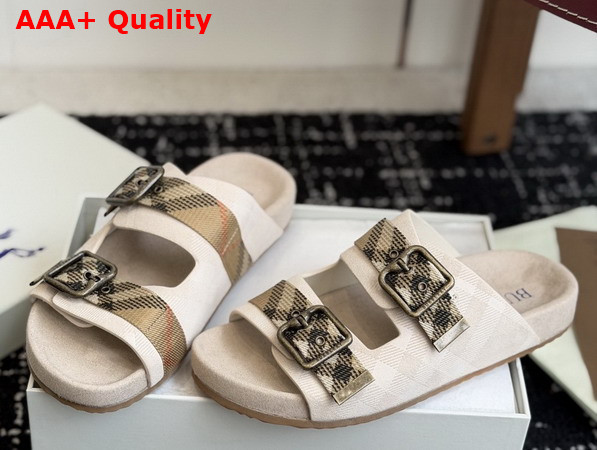 Burberry Check Suede Urchin Sandals in Bake Beige Replica