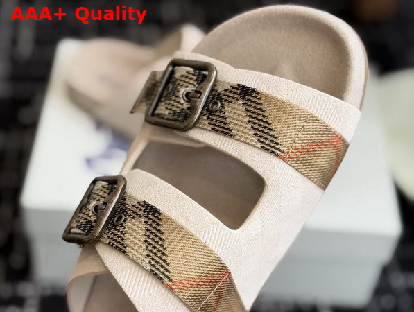 Burberry Check Suede Urchin Sandals in Bake Beige Replica
