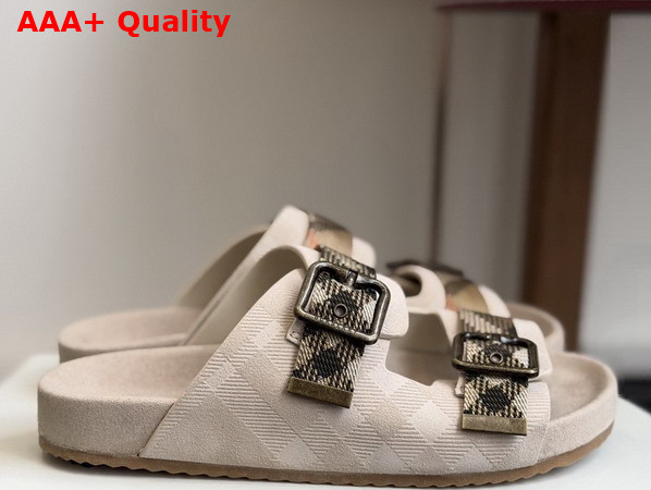 Burberry Check Suede Urchin Sandals in Bake Beige Replica