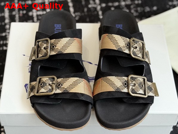 Burberry Check Suede Urchin Sandals in Black Replica