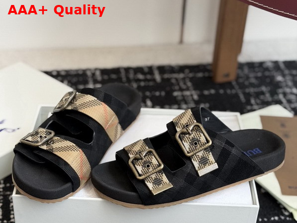 Burberry Check Suede Urchin Sandals in Black Replica