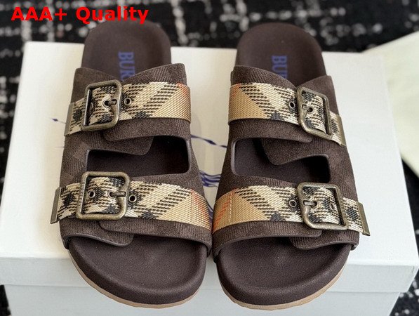 Burberry Check Suede Urchin Sandals in Dark Brown Replica