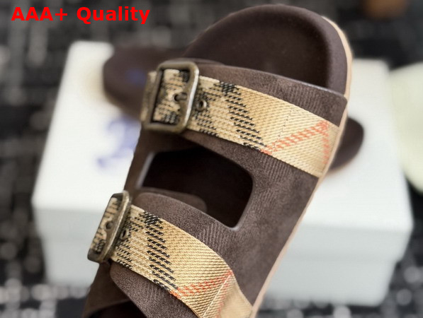 Burberry Check Suede Urchin Sandals in Dark Brown Replica