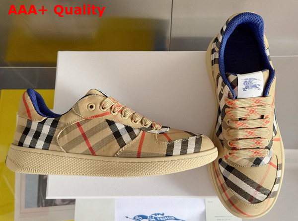 Burberry Check Terrace Sneakers in Sand Cotton Blend Woven Replica