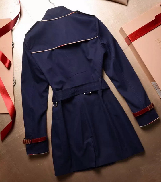 Burberry Check Trim Cotton Gabardine Trench Coat in Navy for Sale