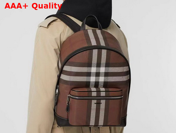 Burberry Check and Leather Backpack Dark Brich Brown Replica