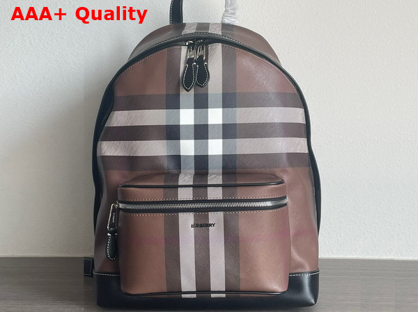 Burberry Check and Leather Backpack Dark Brich Brown Replica