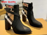 Burberry Check and Leather Heel Boots Black Archive Beige Replica