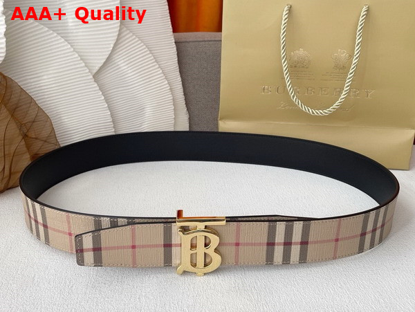 Burberry Check and Leather Reversible TB Belt Archive Beige Silver Replica