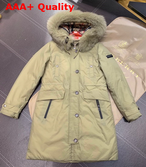 Burberry Down Filled Hooded Coat in Beige Replica