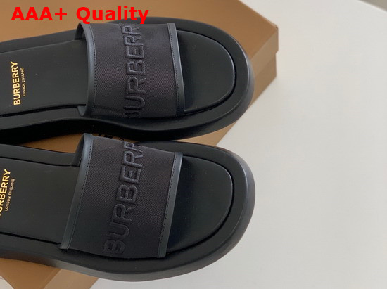 Burberry Embroidered Logo Mesh and Leather Slides in Black Replica