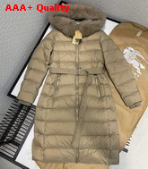 Burberry Fox Fur Trim Hooded Puffer Coat in Beige Replica