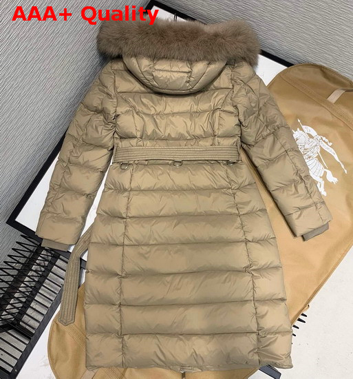 Burberry Fox Fur Trim Hooded Puffer Coat in Beige Replica