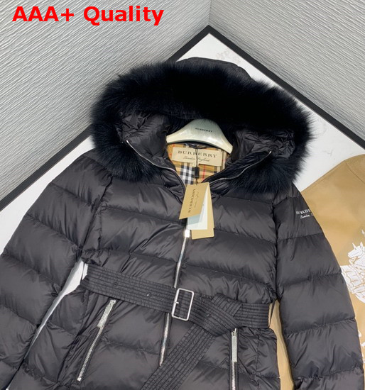 Burberry Fox Fur Trim Hooded Puffer Coat in Black Replica