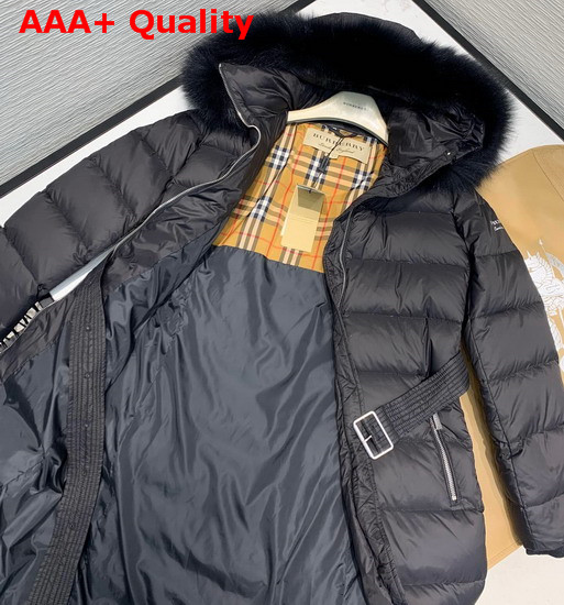 Burberry Fox Fur Trim Hooded Puffer Coat in Black Replica