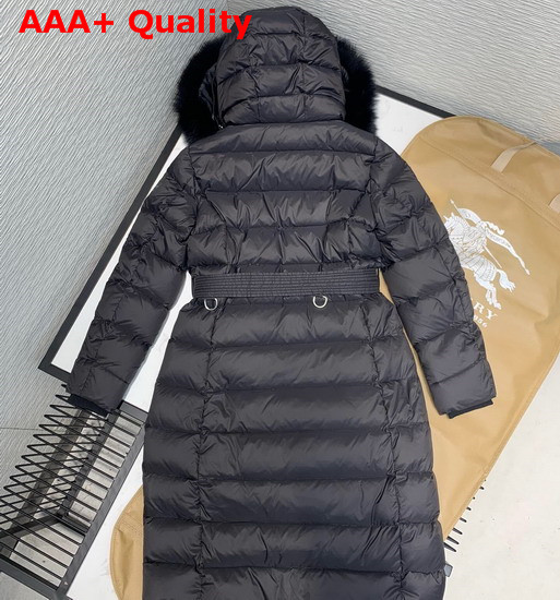 Burberry Fox Fur Trim Hooded Puffer Coat in Black Replica