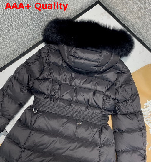Burberry Fox Fur Trim Hooded Puffer Coat in Black Replica