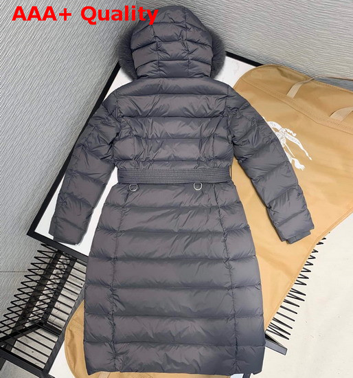 Burberry Fox Fur Trim Hooded Puffer Coat in Grey Replica